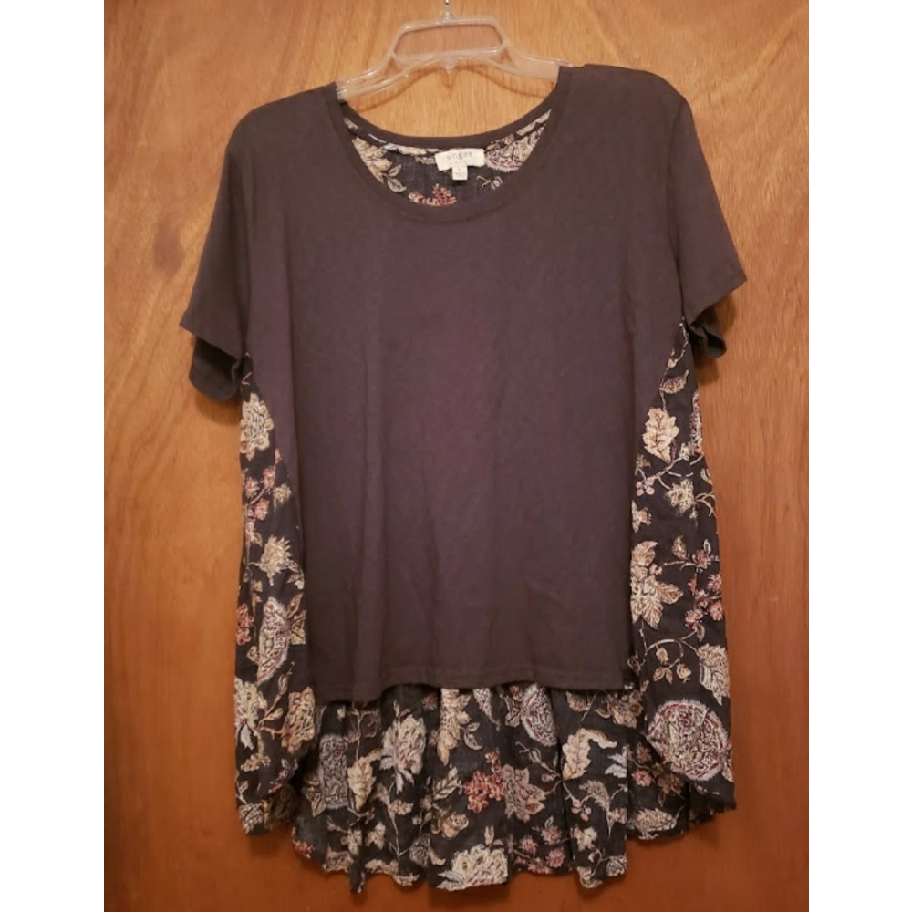 UMGEE Gray Floral Hi Low Oversized Tunic